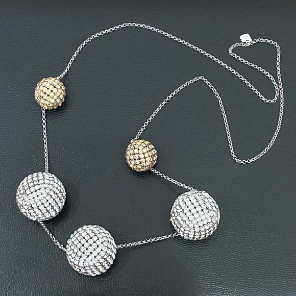 SWAROVSKI Signed Ladies PIN-UP Crystal Rhinestone Silver Gold Balls 30” Necklace - Picture 4 of 15
